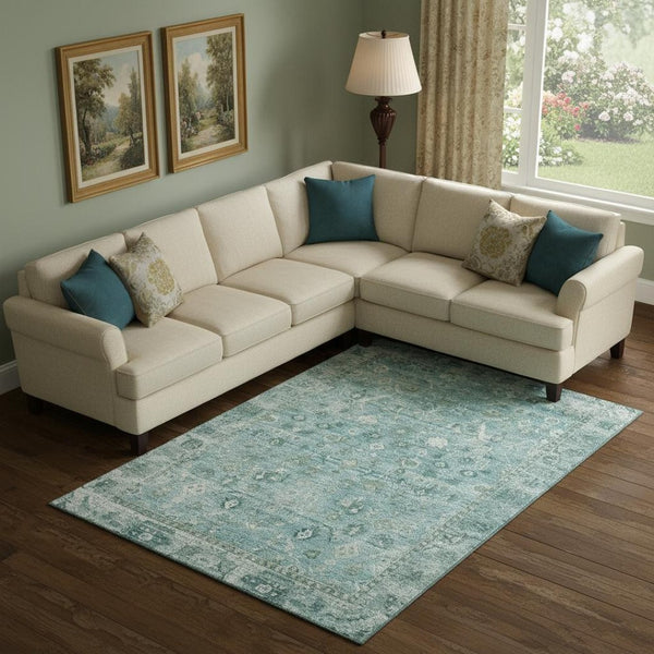 HomeRoots 10' X 14' Blue and Ivory Washable Oriental Area Rug with UV Protection, Stain Resistance & Elegance 700895