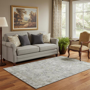 HomeRoots 5' X 8' Elegant Pewter and Ivory Oriental Area Rug with UV Protection for Easy Care & Durability 700897