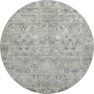 HomeRoots 8' Elegant Pewter and Ivory Oriental Round Rug - Washable, UV Protected, Stain Resistant Design 700898