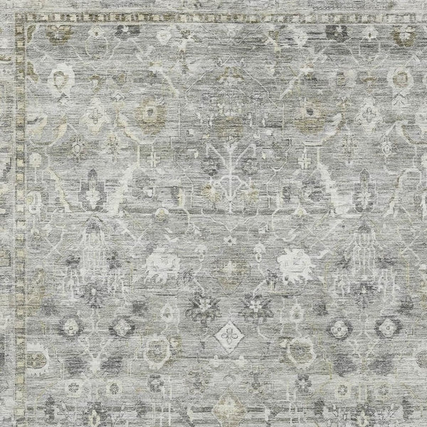 HomeRoots 8' X 10' Pewter & Ivory Oriental Area Rug - Washable, UV Protected, Non-Slip, Perfect for Families! 700899