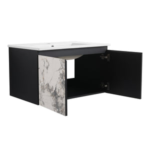 English Elm 30'' Modern Floating Wall-Mounted Bathroom Vanity With Ceramic Sink & Soft-Close Doors For Small Spaces W999S00212