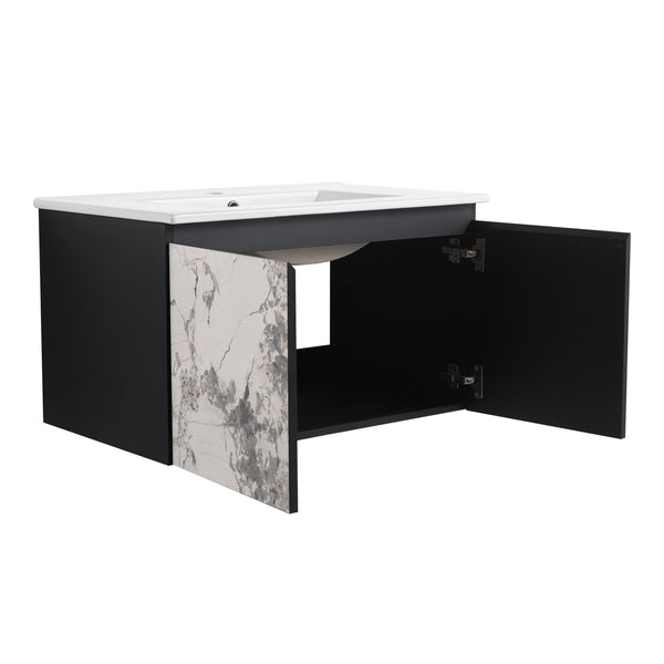 English Elm 30'' Modern Floating Wall-Mounted Bathroom Vanity With Ceramic Sink & Soft-Close Doors For Small Spaces W999S00212