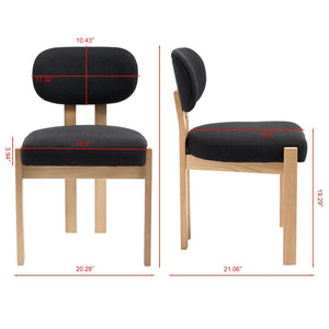 English Elm Wooden Wingback Dining Chairs Chenille Upholstered Set for Farmhouse Kitchen Black W3244P457877