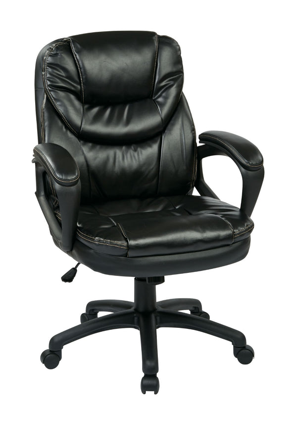 OSP Home Furnishings Faux Leather Executive Office Chair with Lumbar Support and Ergonomic Tilt Control Black FL660-U6