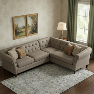 HomeRoots 9' X 12' Washable Pewter and Ivory Oriental Area Rug with UV Protection for High-Traffic Spaces 700900