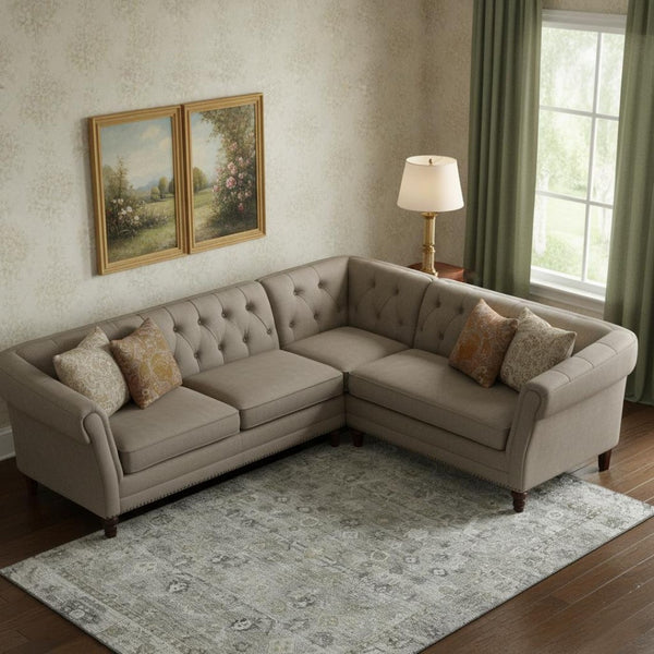 HomeRoots 9' X 12' Washable Pewter and Ivory Oriental Area Rug with UV Protection for High-Traffic Spaces 700900