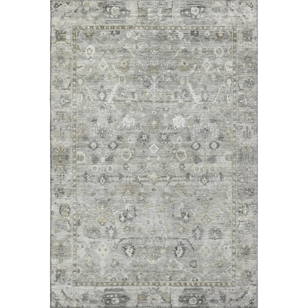 HomeRoots 9' X 12' Washable Pewter and Ivory Oriental Area Rug with UV Protection for High-Traffic Spaces 700900