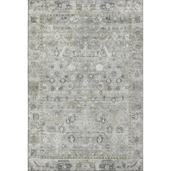 HomeRoots 9' X 12' Washable Pewter and Ivory Oriental Area Rug with UV Protection for High-Traffic Spaces 700900