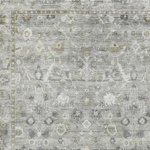 HomeRoots 9' X 12' Washable Pewter and Ivory Oriental Area Rug with UV Protection for High-Traffic Spaces 700900