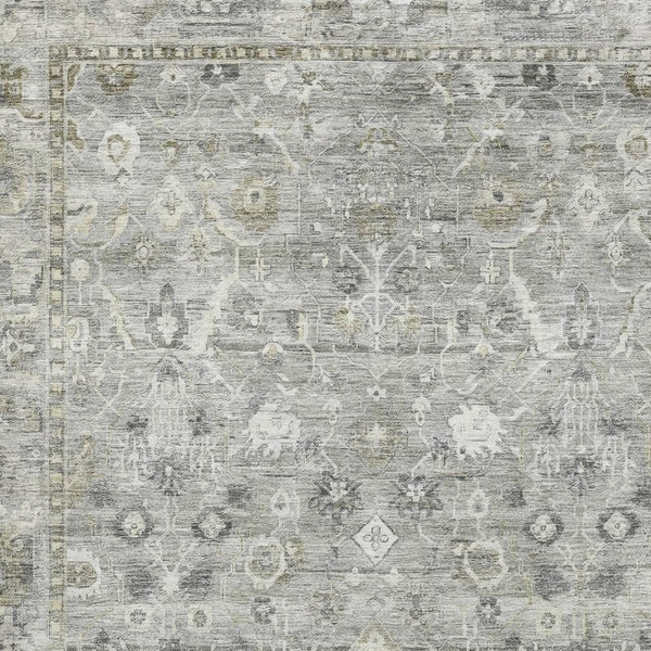 HomeRoots 9' X 12' Washable Pewter and Ivory Oriental Area Rug with UV Protection for High-Traffic Spaces 700900