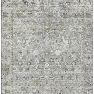 HomeRoots 9' X 12' Washable Pewter and Ivory Oriental Area Rug with UV Protection for High-Traffic Spaces 700900