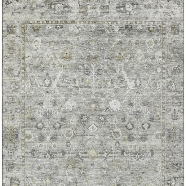 HomeRoots 9' X 12' Washable Pewter and Ivory Oriental Area Rug with UV Protection for High-Traffic Spaces 700900