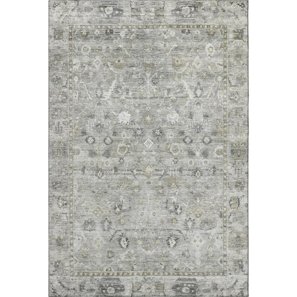 HomeRoots 10' X 14' Elegant Pewter and Ivory Oriental Washable Area Rug with UV Protection for High-Traffic Spaces 700901