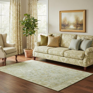 HomeRoots 5' X 8' Sage and Ivory Oriental Area Rug - Durable, Washable, Stain-Resistant with UV Protection 700903