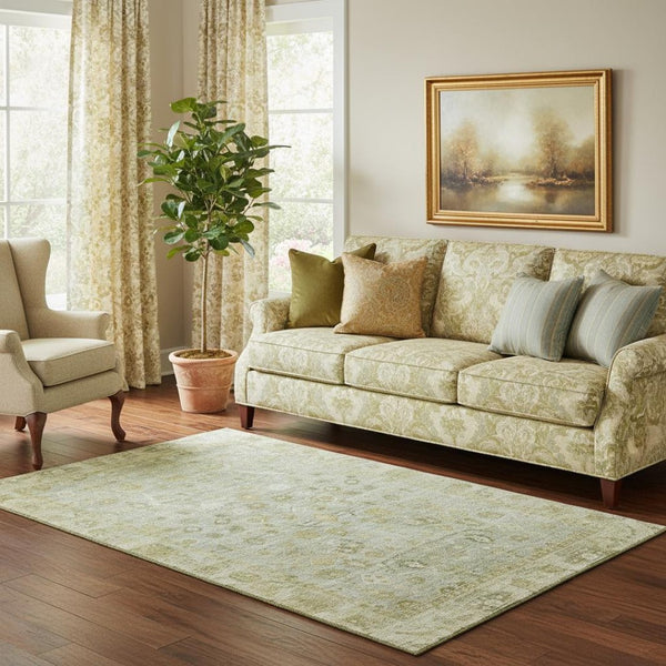 HomeRoots 5' X 8' Sage and Ivory Oriental Area Rug - Durable, Washable, Stain-Resistant with UV Protection 700903