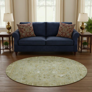 HomeRoots 8' Sage and Ivory Oriental Round Rug - UV Protected, Stain Resistant, Perfect for High-Traffic Areas 700904