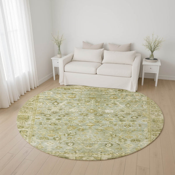 HomeRoots 8' Sage and Ivory Oriental Round Rug - UV Protected, Stain Resistant, Perfect for High-Traffic Areas 700904
