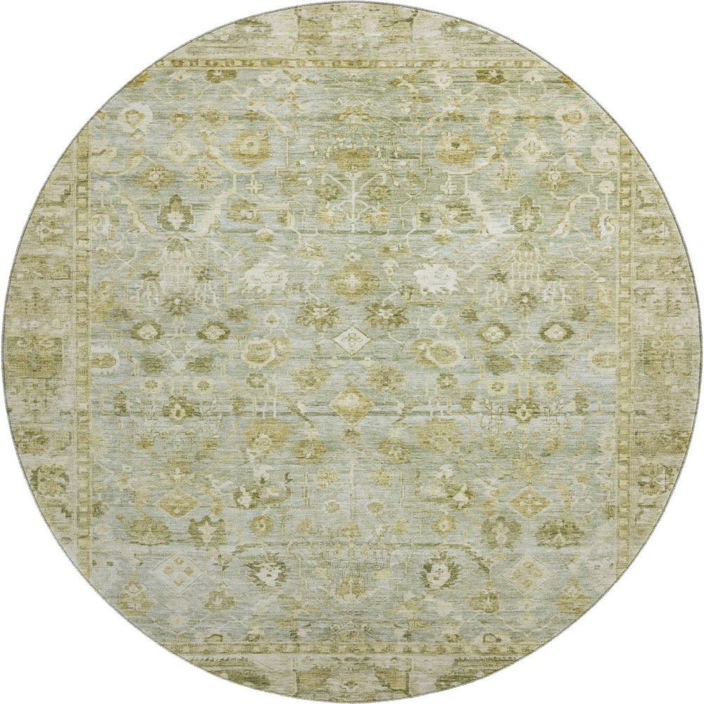 HomeRoots 8' Sage and Ivory Oriental Round Rug - UV Protected, Stain Resistant, Perfect for High-Traffic Areas 700904