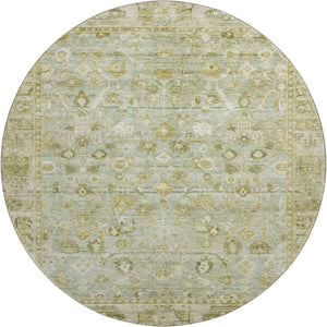 HomeRoots 8' Sage and Ivory Oriental Round Rug - UV Protected, Stain Resistant, Perfect for High-Traffic Areas 700904