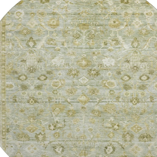 HomeRoots 8' Sage and Ivory Oriental Round Rug - UV Protected, Stain Resistant, Perfect for High-Traffic Areas 700904