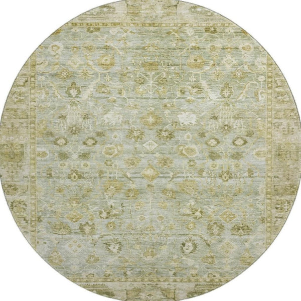 HomeRoots 8' Sage and Ivory Oriental Round Rug - UV Protected, Stain Resistant, Perfect for High-Traffic Areas 700904