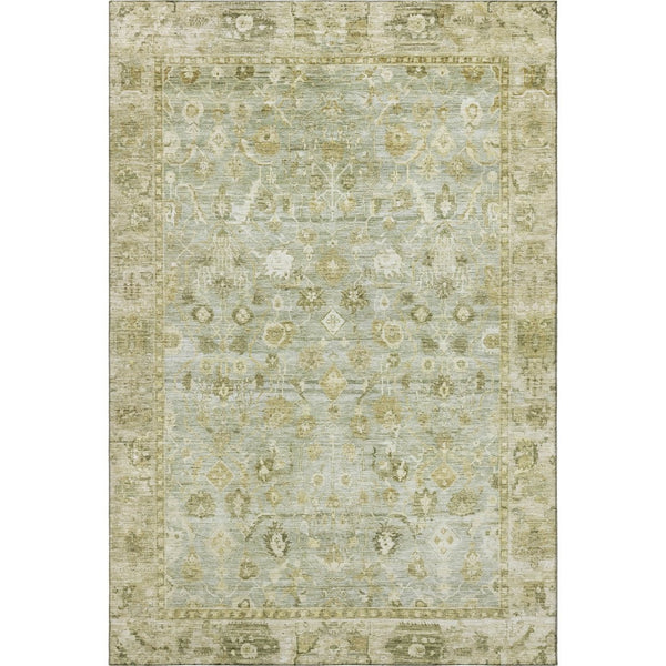HomeRoots 8' X 10' Sage and Ivory Oriental Washable Area Rug - Stylish, Durable, UV-Protected for High-Traffic Areas 700905