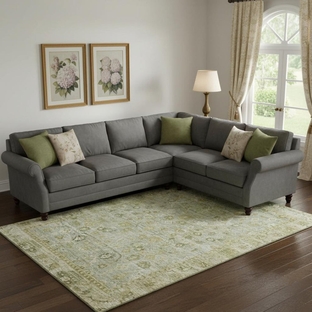 HomeRoots 9' X 12' Sage and Ivory Oriental Area Rug - Washable, UV-Protected, Durable & Stylish for Any Room 700906