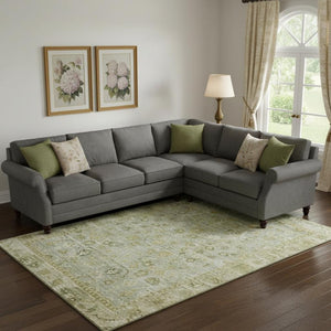 HomeRoots 9' X 12' Sage and Ivory Oriental Area Rug - Washable, UV-Protected, Durable & Stylish for Any Room 700906