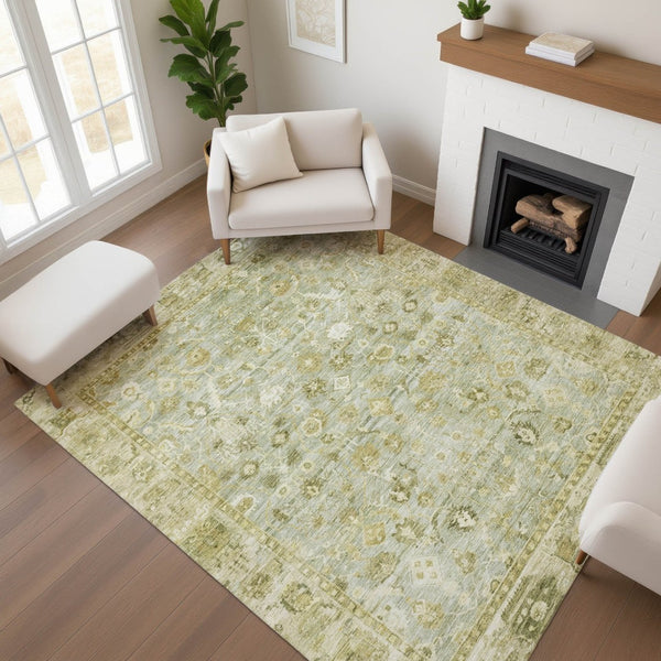 HomeRoots 9' X 12' Sage and Ivory Oriental Area Rug - Washable, UV-Protected, Durable & Stylish for Any Room 700906