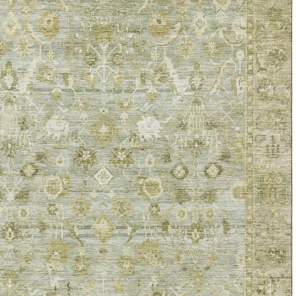 HomeRoots 9' X 12' Sage and Ivory Oriental Area Rug - Washable, UV-Protected, Durable & Stylish for Any Room 700906