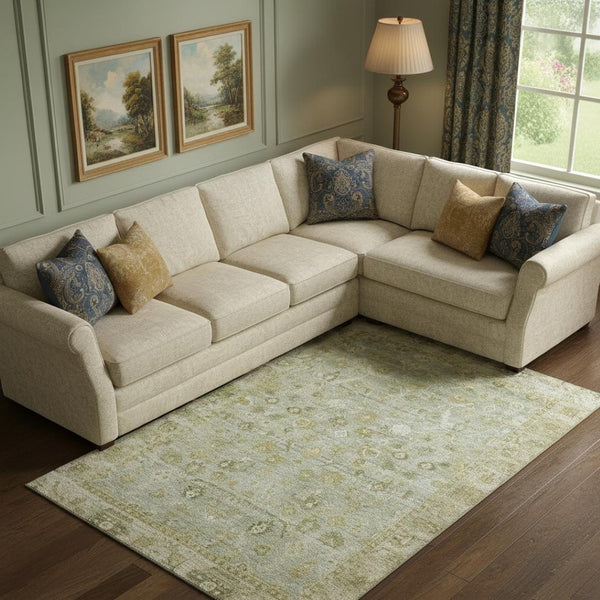 HomeRoots 10' X 14' Elegant Sage and Ivory Oriental Area Rug – Washable, UV-Protected, Perfect for Busy Homes 700907