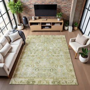 HomeRoots 10' X 14' Elegant Sage and Ivory Oriental Area Rug – Washable, UV-Protected, Perfect for Busy Homes 700907