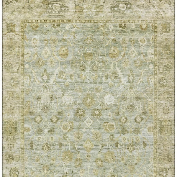 HomeRoots 10' X 14' Elegant Sage and Ivory Oriental Area Rug – Washable, UV-Protected, Perfect for Busy Homes 700907