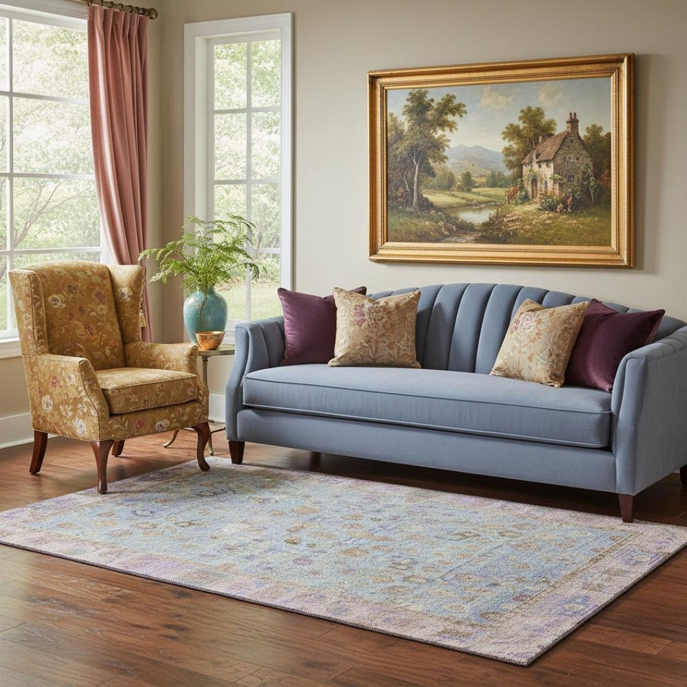 HomeRoots 5' X 8' Pale Aqua & Lavender Oriental Area Rug – Stylish, Stain-Resistant, UV-Protected & Easy Care! 700909