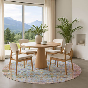 HomeRoots 8' Pale Aqua and Lavender Oriental Round Rug - Washable, UV Protected, Stain Resistant Elegance 700910