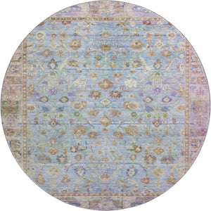 HomeRoots 8' Pale Aqua and Lavender Oriental Round Rug - Washable, UV Protected, Stain Resistant Elegance 700910