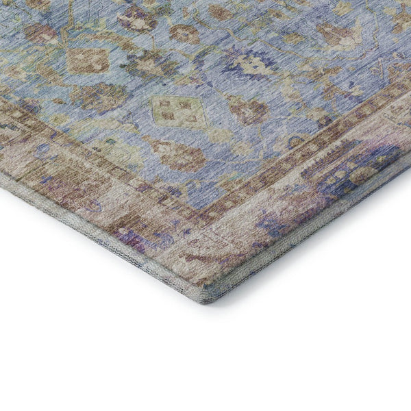 HomeRoots 8' Pale Aqua and Lavender Oriental Round Rug - Washable, UV Protected, Stain Resistant Elegance 700910