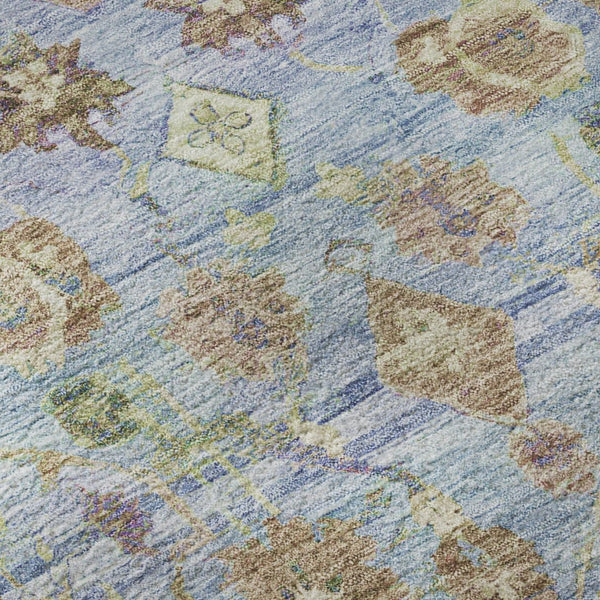 HomeRoots 8' Pale Aqua and Lavender Oriental Round Rug - Washable, UV Protected, Stain Resistant Elegance 700910