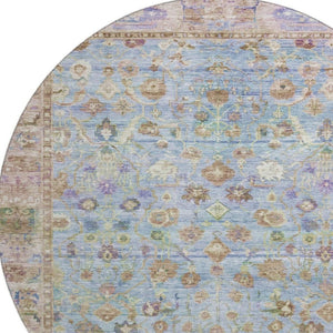 HomeRoots 8' Pale Aqua and Lavender Oriental Round Rug - Washable, UV Protected, Stain Resistant Elegance 700910