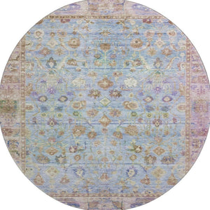 HomeRoots 8' Pale Aqua and Lavender Oriental Round Rug - Washable, UV Protected, Stain Resistant Elegance 700910