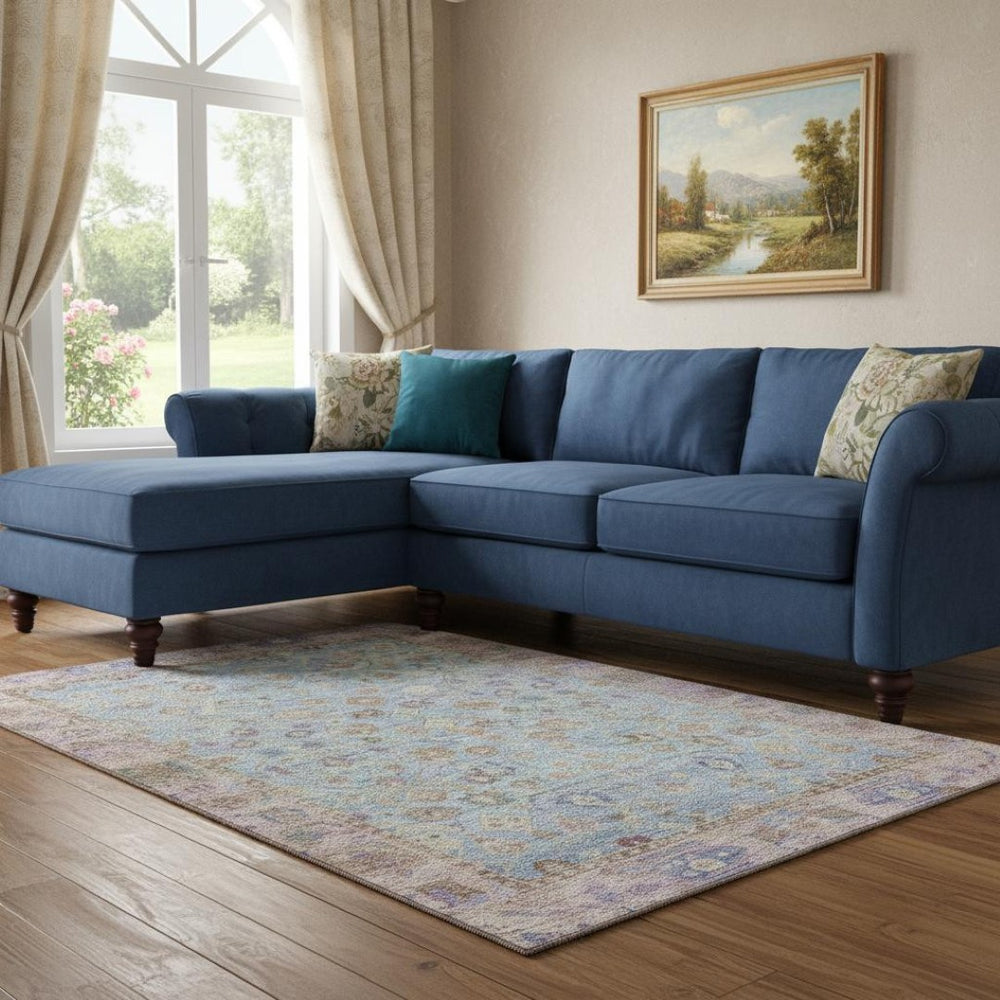 HomeRoots 8' X 10' Pale Aqua and Lavender Oriental Washable Area Rug - Durable, UV Protected & Stylish Home Décor 700911