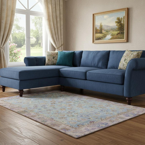 HomeRoots 8' X 10' Pale Aqua and Lavender Oriental Washable Area Rug - Durable, UV Protected & Stylish Home Décor 700911