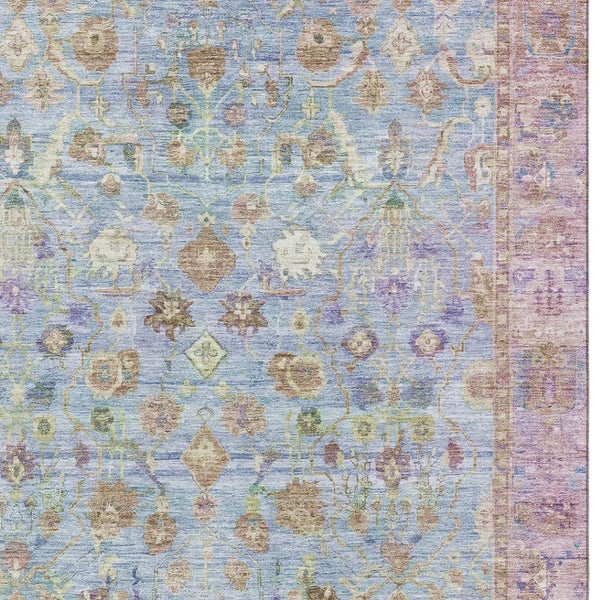 HomeRoots 8' X 10' Pale Aqua and Lavender Oriental Washable Area Rug - Durable, UV Protected & Stylish Home Décor 700911