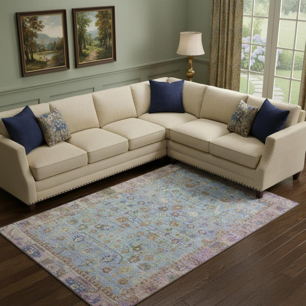 HomeRoots 9' X 12' Pale Aqua & Lavender Oriental Washable Area Rug - Durable, Stain Resistant, UV Protected! 700912