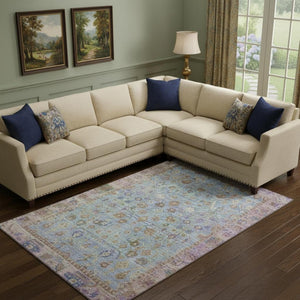 HomeRoots 9' X 12' Pale Aqua & Lavender Oriental Washable Area Rug - Durable, Stain Resistant, UV Protected! 700912