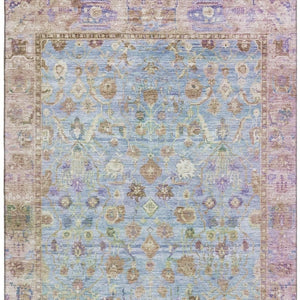 HomeRoots 9' X 12' Pale Aqua & Lavender Oriental Washable Area Rug - Durable, Stain Resistant, UV Protected! 700912