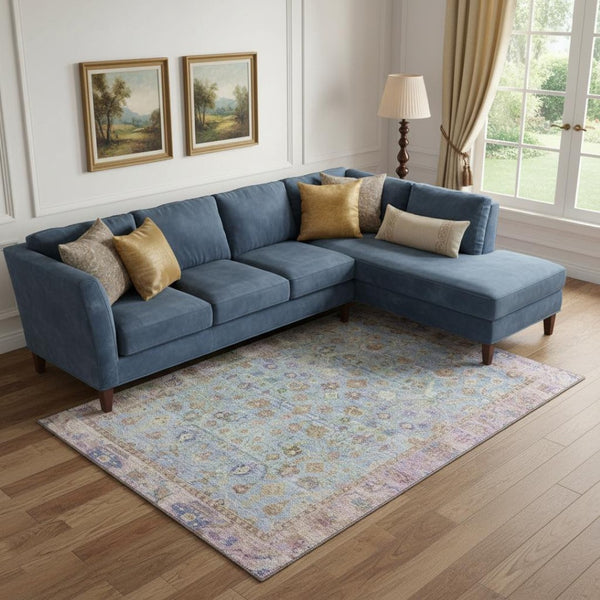 HomeRoots 10' X 14' Pale Aqua & Lavender Oriental Area Rug - UV Protected, Stain-Resistant, Durable Design 700913