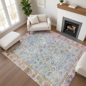 HomeRoots 10' X 14' Pale Aqua & Lavender Oriental Area Rug - UV Protected, Stain-Resistant, Durable Design 700913