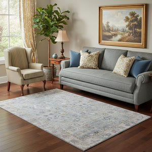 HomeRoots 5' X 8' Sky Blue & Ivory Oriental Washable Area Rug - Elegant, Durable, UV Protected for Busy Homes 700915