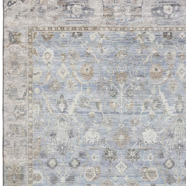 HomeRoots 5' X 8' Sky Blue & Ivory Oriental Washable Area Rug - Elegant, Durable, UV Protected for Busy Homes 700915